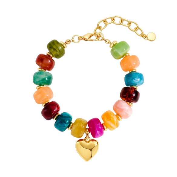 Women's Handmade Resin Beaded Bracelet With Geometric Design And Button Detail Adjustable Fashion Jewelry