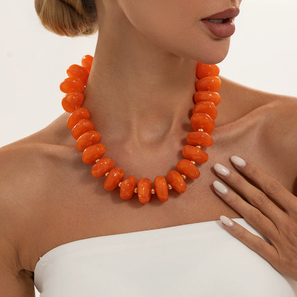 Women's Handmade Resin Beaded Necklace With Irregular Geometric Beads And Lobster Clasp Minimalist Stylish Jewelry