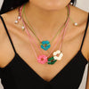 Women's Handmade Resin Flower Pendant Rope Chain Necklace Retro Simple Fashion