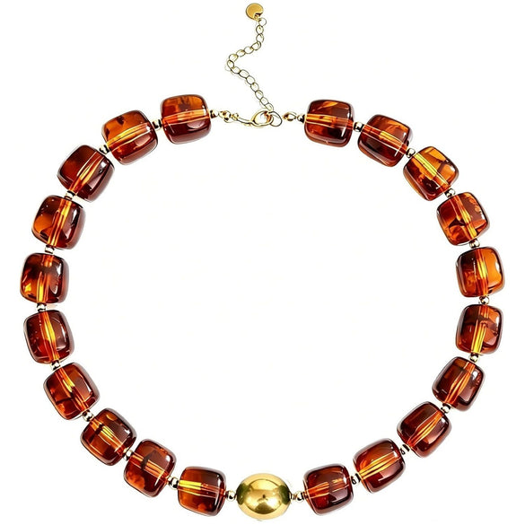 Women's Handmade Resin Heart Pendant Beaded Necklace With Contrasting Color Geometric Beads Exaggerated Statement Jewelry