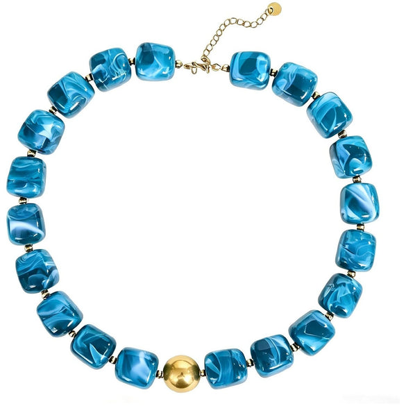 Women's Handmade Resin Heart Pendant Beaded Necklace With Contrasting Color Geometric Beads Exaggerated Statement Jewelry