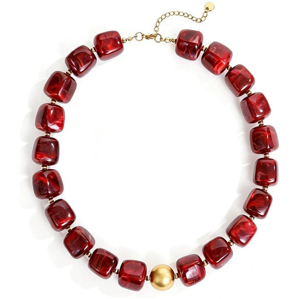Women's Handmade Resin Heart Pendant Beaded Necklace With Contrasting Color Geometric Beads Exaggerated Statement Jewelry