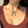 Women's Handmade Retro Geometric Bow Pendant Clavicle Necklace Copperclad Iron Chain