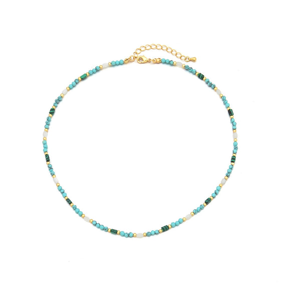 Women's Handmade Retro Natural Optimized Blue Pine Maliteite Geometric Beaded Clavicle Necklace