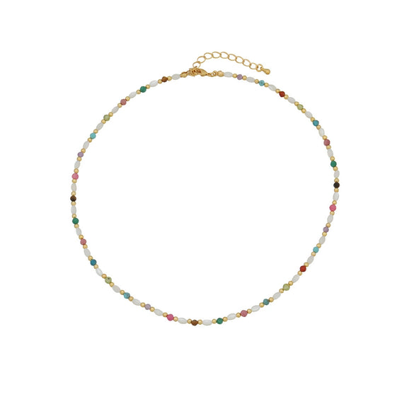 Women's Handmade Retro Natural Optimized Blue Pine Maliteite Geometric Beaded Clavicle Necklace