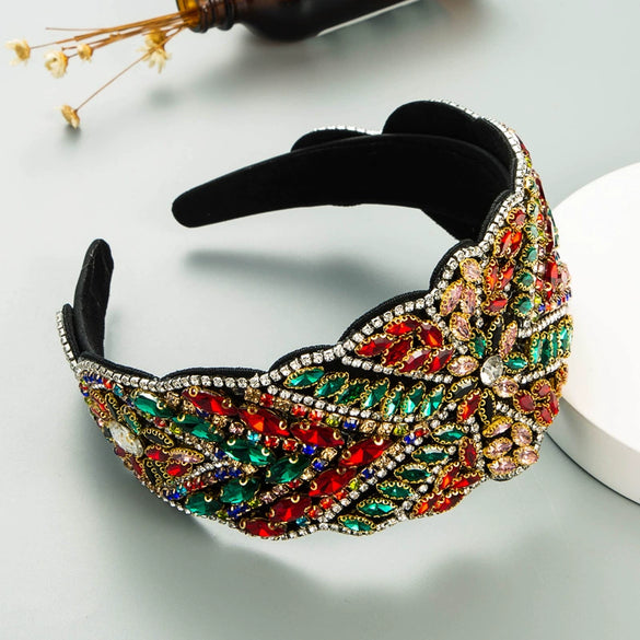 Women's Handmade Rhinestone Baroque Style Wide Headband Retro Exaggerated Light Luxury Fashion Hair Accessory