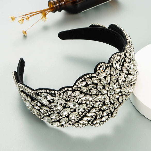 Women's Handmade Rhinestone Baroque Style Wide Headband Retro Exaggerated Light Luxury Fashion Hair Accessory