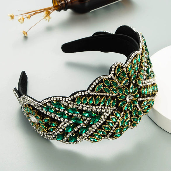 Women's Handmade Rhinestone Baroque Style Wide Headband Retro Exaggerated Light Luxury Fashion Hair Accessory