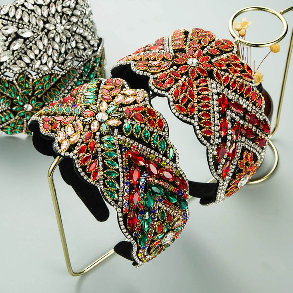 Women's Handmade Rhinestone Baroque Style Wide Headband Retro Exaggerated Light Luxury Fashion Hair Accessory