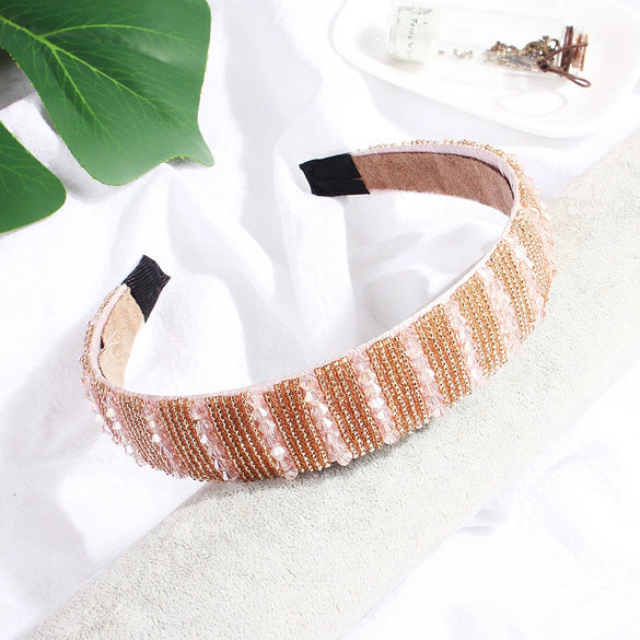Women's Handmade Rhinestone Beaded Wide Headband Crystal Hair Accessory For Wholesale