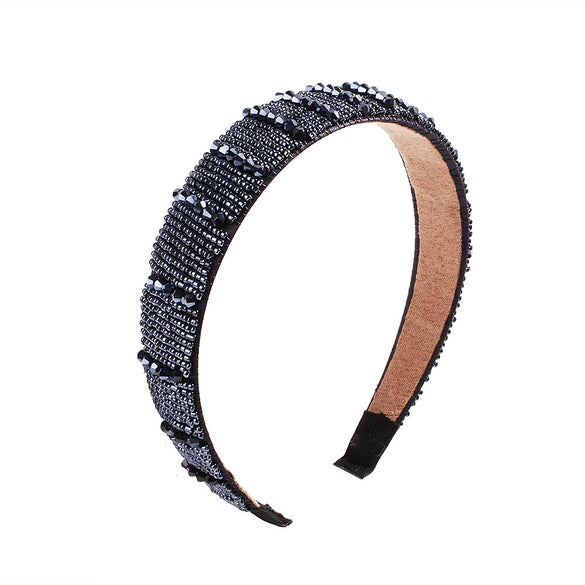 Women's Handmade Rhinestone Beaded Wide Headband Crystal Hair Accessory For Wholesale