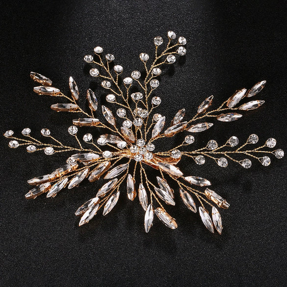 Women's Handmade Rhinestone Floral Bridal Hairpin Simple Electroplated Duckbill Side Clip Wedding Hair Accessory