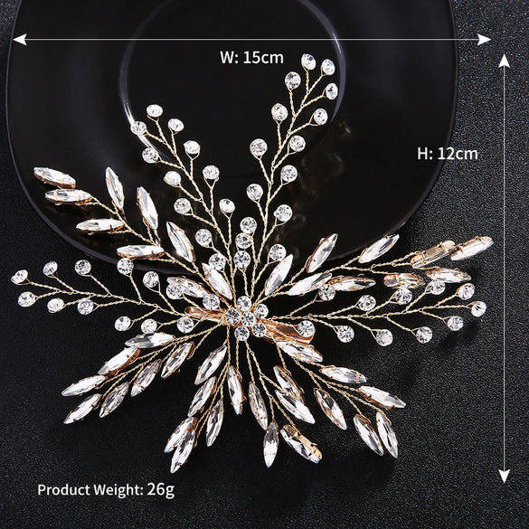 Women's Handmade Rhinestone Floral Bridal Hairpin Simple Electroplated Duckbill Side Clip Wedding Hair Accessory