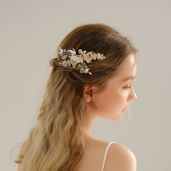Women's Handmade Rhinestone Pearl Hairpin Frosted Crystal Flower Side Clip Hair Accessory