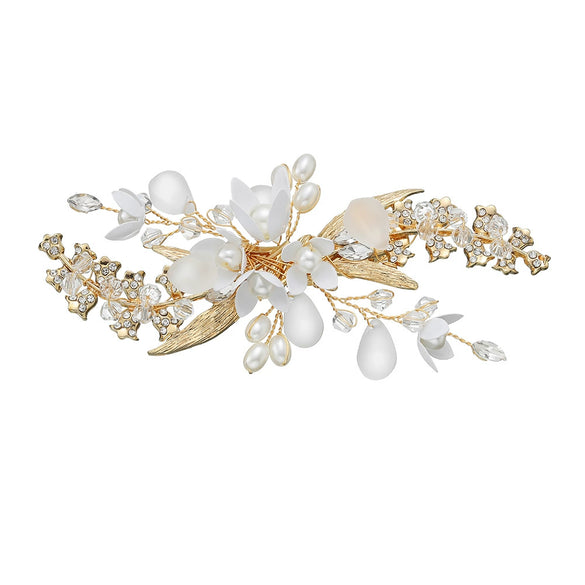 Women's Handmade Rhinestone Pearl Hairpin Frosted Crystal Flower Side Clip Hair Accessory