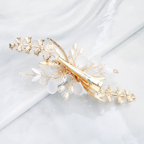 Women's Handmade Rhinestone Pearl Hairpin Frosted Crystal Flower Side Clip Hair Accessory
