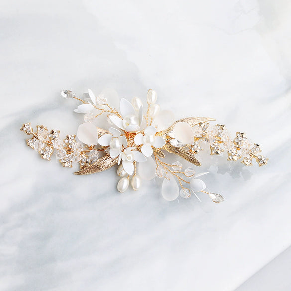 Women's Handmade Rhinestone Pearl Hairpin Frosted Crystal Flower Side Clip Hair Accessory