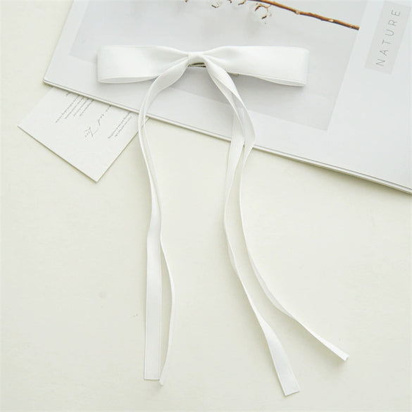 Women's Handmade Ribbon Satin Duckbill Clip Bow Hairpin With Long Tassel Hair Accessories