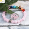 Women's Handmade Rose Quartz Beaded Bracelet With Tree Of Life Pendant Natural Stone And Copper Electroplated Jewelry