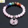Women's Handmade Rose Quartz Beaded Bracelet With Tree Of Life Pendant Natural Stone And Copper Electroplated Jewelry
