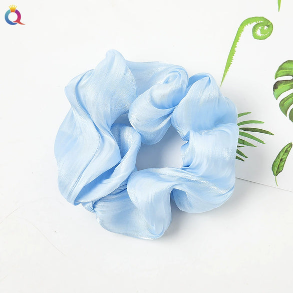Women's Handmade Satin Scrunchie Hair Tie Ruffled Hair Band Soft Cloth Hair Accessory