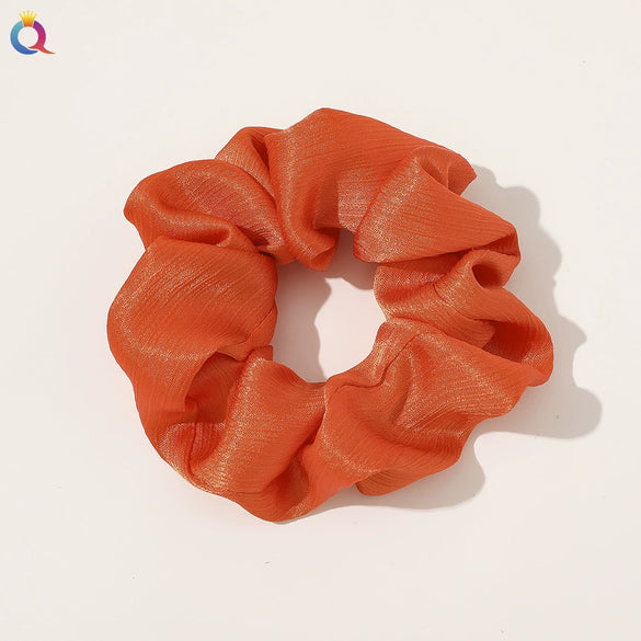 Women's Handmade Satin Scrunchie Hair Tie Ruffled Hair Band Soft Cloth Hair Accessory