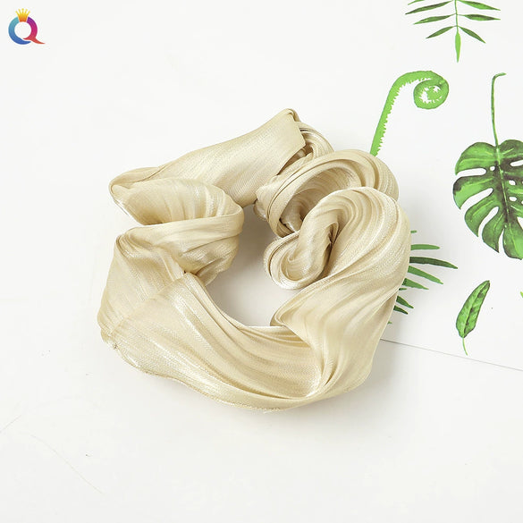 Women's Handmade Satin Scrunchie Hair Tie Ruffled Hair Band Soft Cloth Hair Accessory