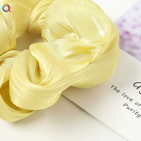 Women's Handmade Satin Scrunchie Hair Tie Ruffled Hair Band Soft Cloth Hair Accessory