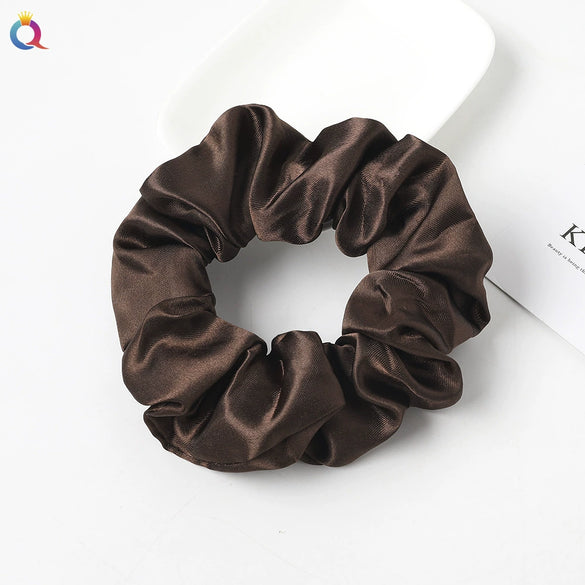 Women's Handmade Satin Scrunchie Hair Tie Set Solid Color Fabric Hair Ring Headband Wholesale