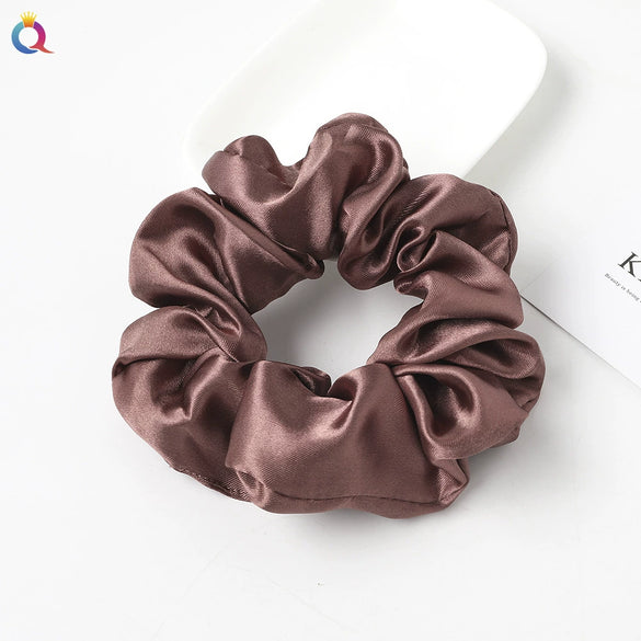 Women's Handmade Satin Scrunchie Hair Tie Set Solid Color Fabric Hair Ring Headband Wholesale
