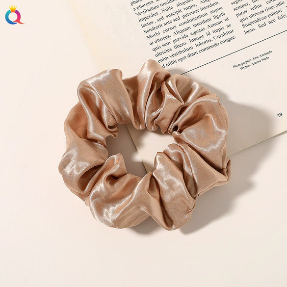 Women's Handmade Satin Scrunchie Hair Tie Set Solid Color Fabric Hair Ring Headband Wholesale