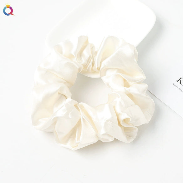 Women's Handmade Satin Scrunchie Hair Tie Set Solid Color Fabric Hair Ring Headband Wholesale