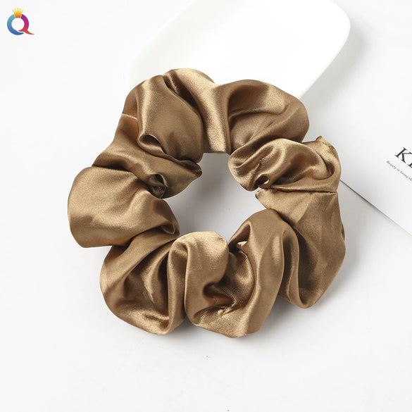Women's Handmade Satin Scrunchie Hair Tie Set Solid Color Fabric Hair Ring Headband Wholesale