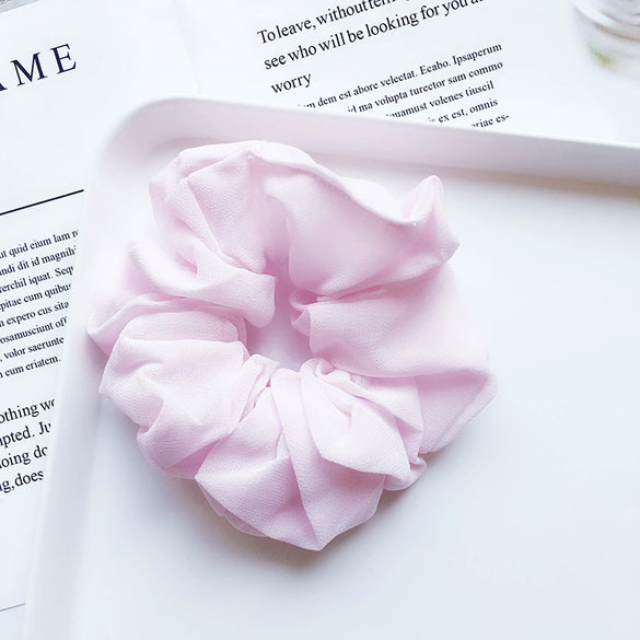 Women's Handmade Solid Color Chiffon Fabric Scrunchie Hair Tie Soft Hair Ring Accessory