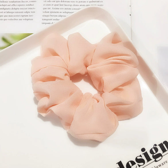 Women's Handmade Solid Color Chiffon Fabric Scrunchie Hair Tie Soft Hair Ring Accessory