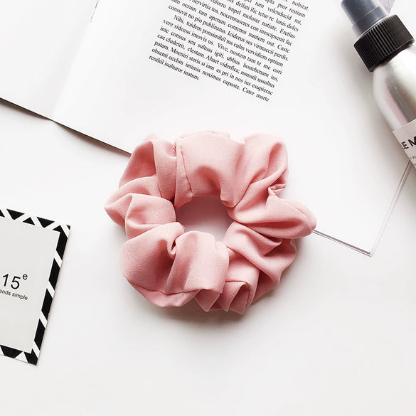 Women's Handmade Solid Color Chiffon Fabric Scrunchie Hair Tie Soft Hair Ring Accessory