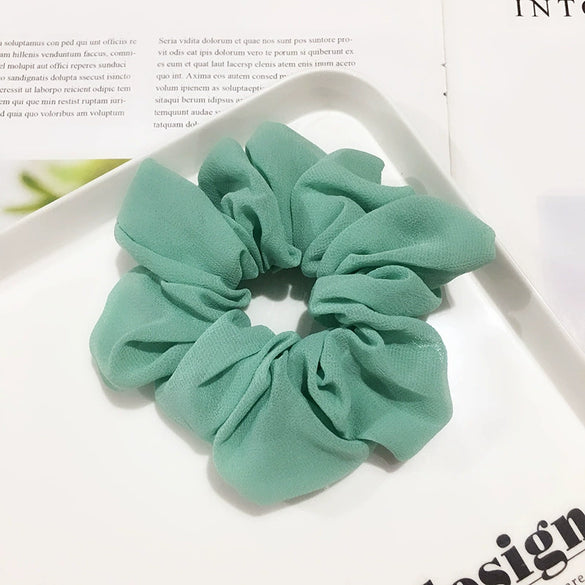 Women's Handmade Solid Color Chiffon Fabric Scrunchie Hair Tie Soft Hair Ring Accessory