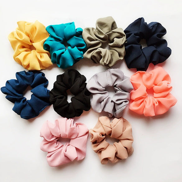 Women's Handmade Solid Color Chiffon Hair Tie Elastic Hair Band Cloth Hair Rope In A Simple Style