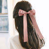 Women's Handmade Solid Color Doublesided Satin Ribbon Bow Hair Clip With Long Ribbon And Spring Top Clip