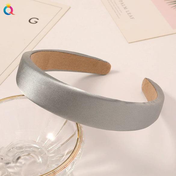 Women's Handmade Solid Color Glossy Satin Sponge Headband Elegant Retro Hair Accessory For Face Washing