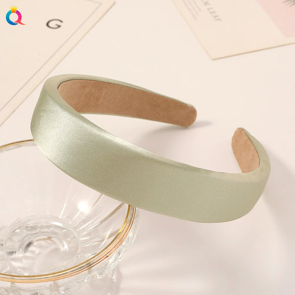Women's Handmade Solid Color Glossy Satin Sponge Headband Elegant Retro Hair Accessory For Face Washing