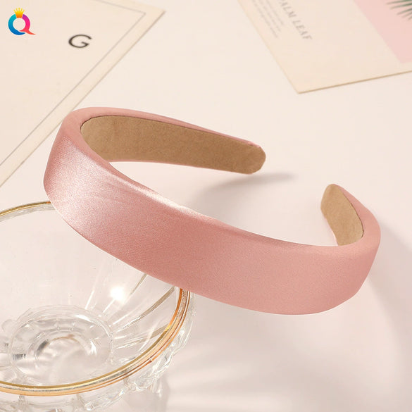 Women's Handmade Solid Color Glossy Satin Sponge Headband Elegant Retro Hair Accessory For Face Washing