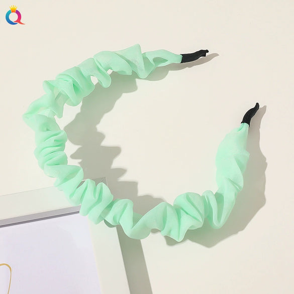 Women's Handmade Solid Color Pleated Lace Organza Headband Elegant Versatile Hair Accessory
