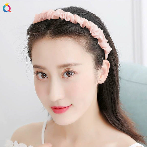 Women's Handmade Solid Color Pleated Lace Organza Headband Elegant Versatile Hair Accessory
