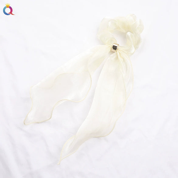 Women's Handmade Solid Color Satin Ribbon Scrunchie Hair Tie Soft Cloth Hair Accessory