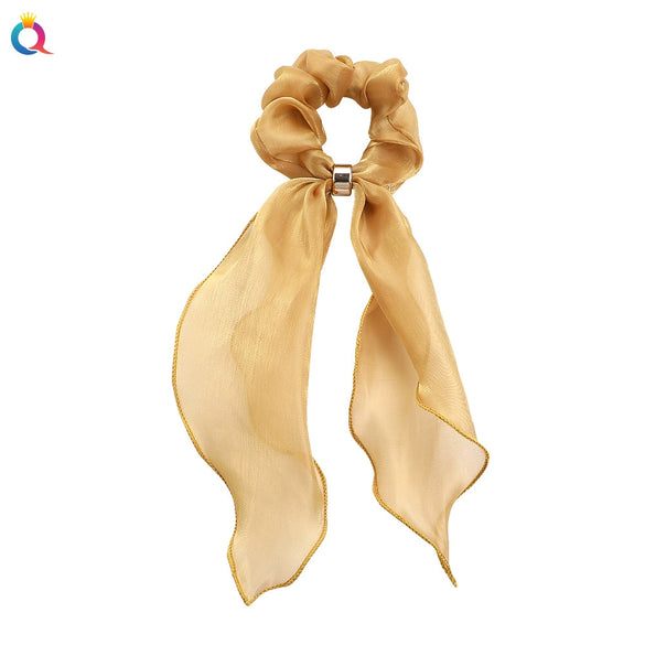 Women's Handmade Solid Color Satin Ribbon Scrunchie Hair Tie Soft Cloth Hair Accessory