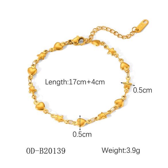 Women's Handmade Stainless Steel And Titanium Steel Bracelet With Geometric Beads And Heart Flower Leaf Wave Rhombus U Shaped Drop Star Patterns 18K Gold Plated