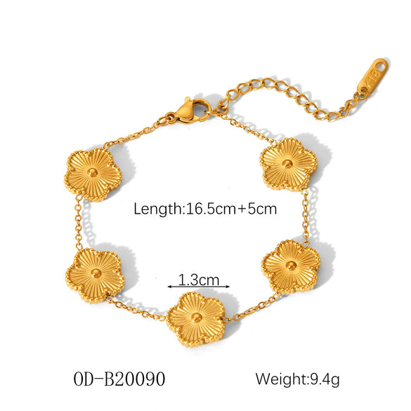 Women's Handmade Stainless Steel And Titanium Steel Bracelet With Geometric Beads And Heart Flower Leaf Wave Rhombus U Shaped Drop Star Patterns 18K Gold Plated