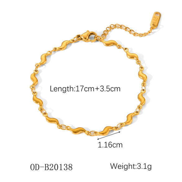 Women's Handmade Stainless Steel And Titanium Steel Bracelet With Geometric Beads And Heart Flower Leaf Wave Rhombus U Shaped Drop Star Patterns 18K Gold Plated