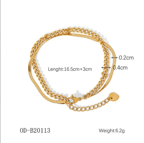 Women's Handmade Stainless Steel And Titanium Steel Bracelet With Geometric Beads And Heart Flower Leaf Wave Rhombus U Shaped Drop Star Patterns 18K Gold Plated